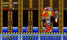 Sonic fighting the final form of Eggman in Sonic the Hedgehog 2 Remastered.