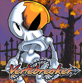 A skeleton with a whip standing in a graveyard with the Vertebreaker superimposed over the background.