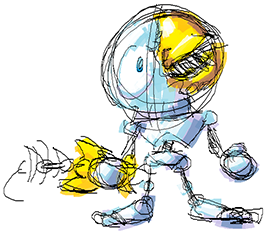 A piece of concept art of the skeleton main character.