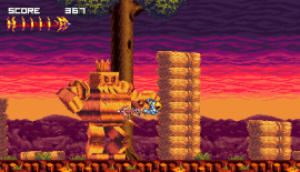 The skeleton main character of Vertebreaker pushing off the ground with his whip.